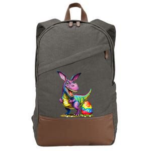 T Rex Dino Bunny Dinosaurs Hunt Eggs Happy Easter Cotton Canvas Backpack