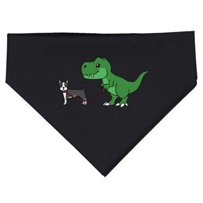 T Rex Dinosaur Walking Boston Terrier Funny Dog Gift USA-Made Doggie Bandana