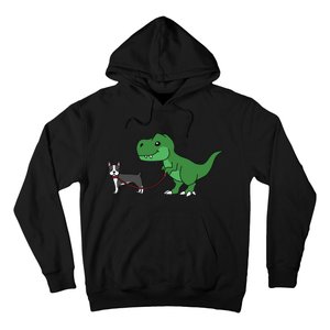 T Rex Dinosaur Walking Boston Terrier Funny Dog Gift Hoodie