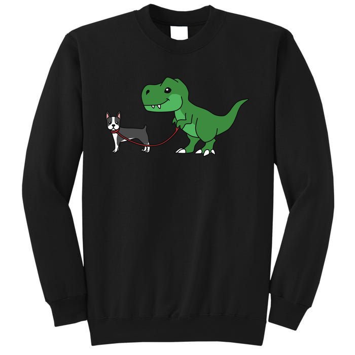 T Rex Dinosaur Walking Boston Terrier Funny Dog Gift Sweatshirt