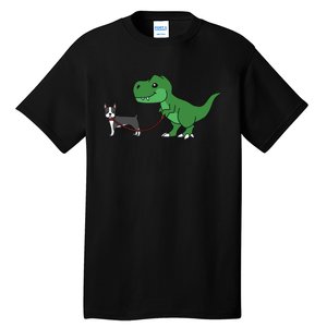 T Rex Dinosaur Walking Boston Terrier Funny Dog Gift Tall T-Shirt