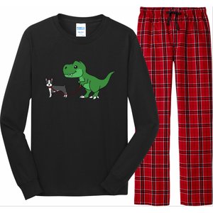 T Rex Dinosaur Walking Boston Terrier Funny Dog Gift Long Sleeve Pajama Set