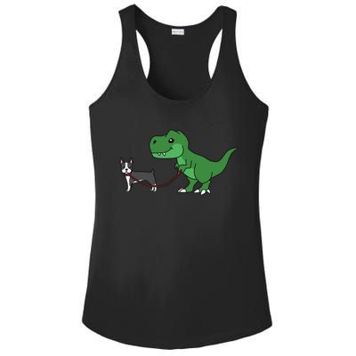 T Rex Dinosaur Walking Boston Terrier Funny Dog Gift Ladies PosiCharge Competitor Racerback Tank