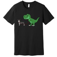 T Rex Dinosaur Walking Boston Terrier Funny Dog Gift Premium T-Shirt