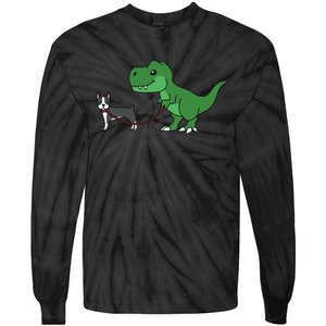 T Rex Dinosaur Walking Boston Terrier Funny Dog Gift Tie-Dye Long Sleeve Shirt