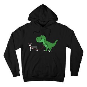 T Rex Dinosaur Walking Boston Terrier Funny Dog Gift Tall Hoodie