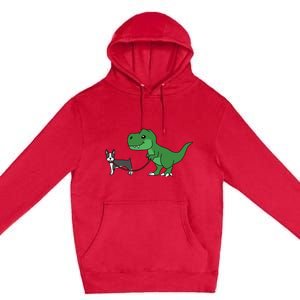 T Rex Dinosaur Walking Boston Terrier Funny Dog Gift Premium Pullover Hoodie