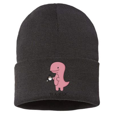 Tea rex Dinosaur Cartoon Lover Funny Cute Dino Sustainable Knit Beanie