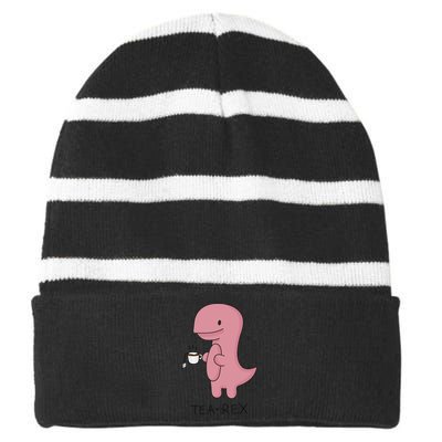 Tea rex Dinosaur Cartoon Lover Funny Cute Dino Striped Beanie with Solid Band