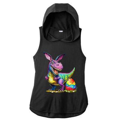 T Rex Dino Bunny Dinosaurs Hunt Eggs Happy Easter Ladies PosiCharge Tri-Blend Wicking Draft Hoodie Tank