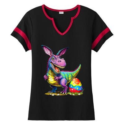 T Rex Dino Bunny Dinosaurs Hunt Eggs Happy Easter Ladies Halftime Notch Neck Tee