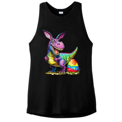 T Rex Dino Bunny Dinosaurs Hunt Eggs Happy Easter Ladies PosiCharge Tri-Blend Wicking Tank