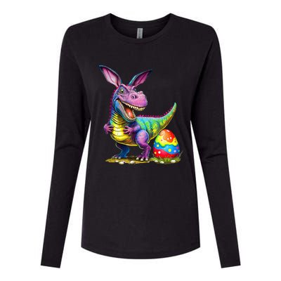 T Rex Dino Bunny Dinosaurs Hunt Eggs Happy Easter Womens Cotton Relaxed Long Sleeve T-Shirt