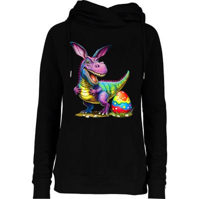 T Rex Dino Bunny Dinosaurs Hunt Eggs Happy Easter Womens Funnel Neck Pullover Hood