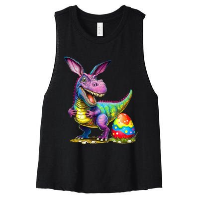 T Rex Dino Bunny Dinosaurs Hunt Eggs Happy Easter Women's Racerback Cropped Tank