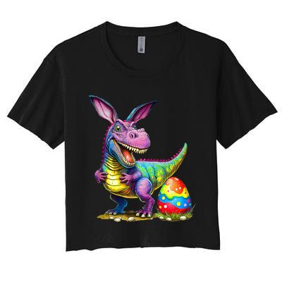 T Rex Dino Bunny Dinosaurs Hunt Eggs Happy Easter Women's Crop Top Tee