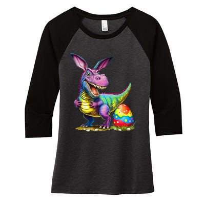 T Rex Dino Bunny Dinosaurs Hunt Eggs Happy Easter Women's Tri-Blend 3/4-Sleeve Raglan Shirt