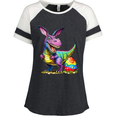 T Rex Dino Bunny Dinosaurs Hunt Eggs Happy Easter Enza Ladies Jersey Colorblock Tee