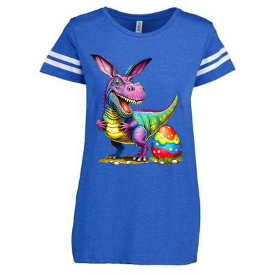 T Rex Dino Bunny Dinosaurs Hunt Eggs Happy Easter Enza Ladies Jersey Football T-Shirt