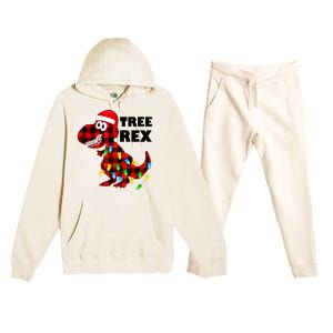 Tree Rex Dinosaur. Pun Funny Dino Christmas Pajama Gift Premium Hooded Sweatsuit Set