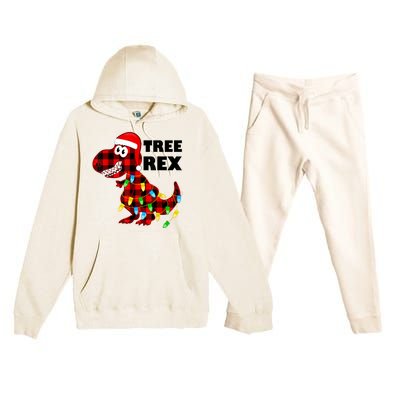 Tree Rex Dinosaur. Pun Funny Dino Christmas Pajama Gift Premium Hooded Sweatsuit Set