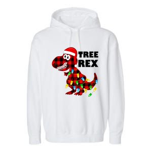 Tree Rex Dinosaur. Pun Funny Dino Christmas Pajama Gift Garment-Dyed Fleece Hoodie