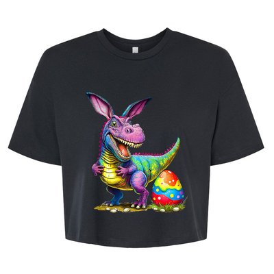 T Rex Dino Bunny Dinosaurs Hunt Eggs Happy Easter Bella+Canvas Jersey Crop Tee