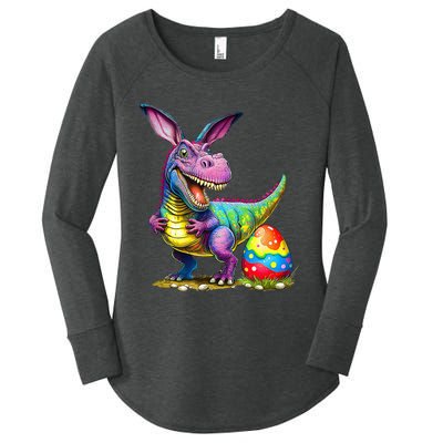 T Rex Dino Bunny Dinosaurs Hunt Eggs Happy Easter Women's Perfect Tri Tunic Long Sleeve Shirt