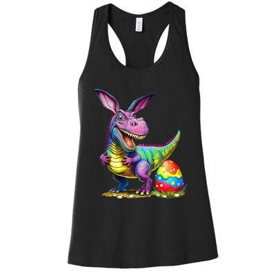 T Rex Dino Bunny Dinosaurs Hunt Eggs Happy Easter Women's Racerback Tank