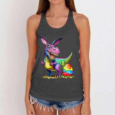 T Rex Dino Bunny Dinosaurs Hunt Eggs Happy Easter Women's Knotted Racerback Tank