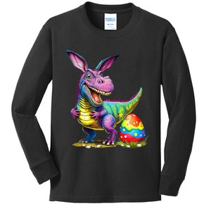 T Rex Dino Bunny Dinosaurs Hunt Eggs Happy Easter Kids Long Sleeve Shirt