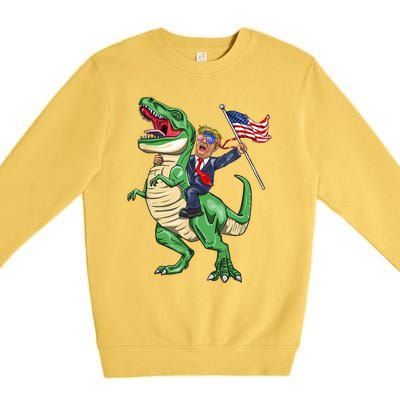 T Rex Dinosaur With Trump Gift American Flag For Patriot Gift Premium Crewneck Sweatshirt