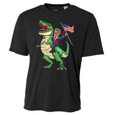 T Rex Dinosaur With Trump Gift American Flag For Patriot Gift Cooling Performance Crew T-Shirt