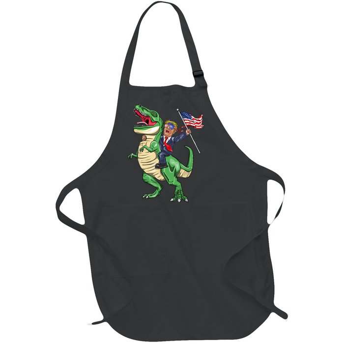 T Rex Dinosaur With Trump Gift American Flag For Patriot Gift Full-Length Apron With Pockets