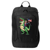 T Rex Dinosaur With Trump Gift American Flag For Patriot Gift City Backpack