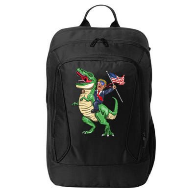 T Rex Dinosaur With Trump Gift American Flag For Patriot Gift City Backpack