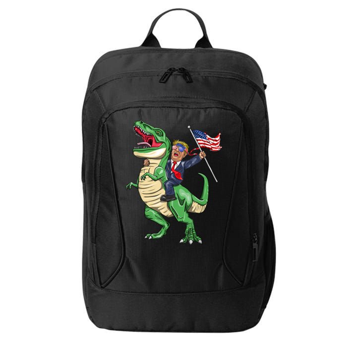 T Rex Dinosaur With Trump Gift American Flag For Patriot Gift City Backpack