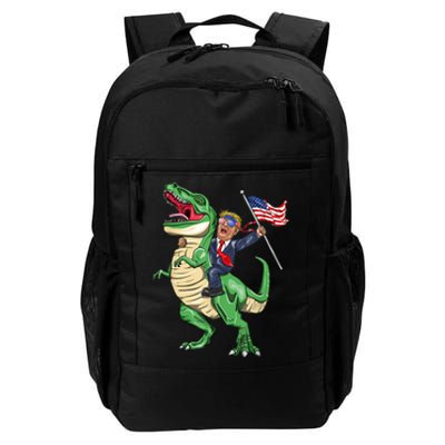 T Rex Dinosaur With Trump Gift American Flag For Patriot Gift Daily Commute Backpack