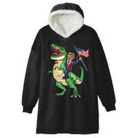 T Rex Dinosaur With Trump Gift American Flag For Patriot Gift Hooded Wearable Blanket