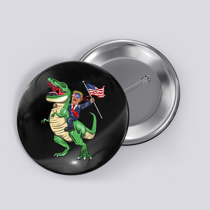 T Rex Dinosaur With Trump Gift American Flag For Patriot Gift Button