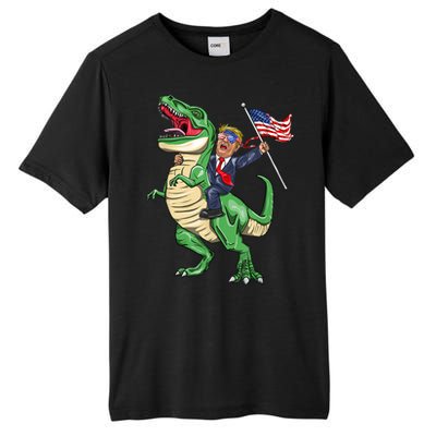 T Rex Dinosaur With Trump Gift American Flag For Patriot Gift Tall Fusion ChromaSoft Performance T-Shirt