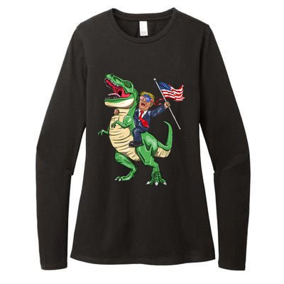 T Rex Dinosaur With Trump Gift American Flag For Patriot Gift Womens CVC Long Sleeve Shirt