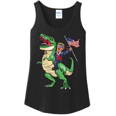 T Rex Dinosaur With Trump Gift American Flag For Patriot Gift Ladies Essential Tank