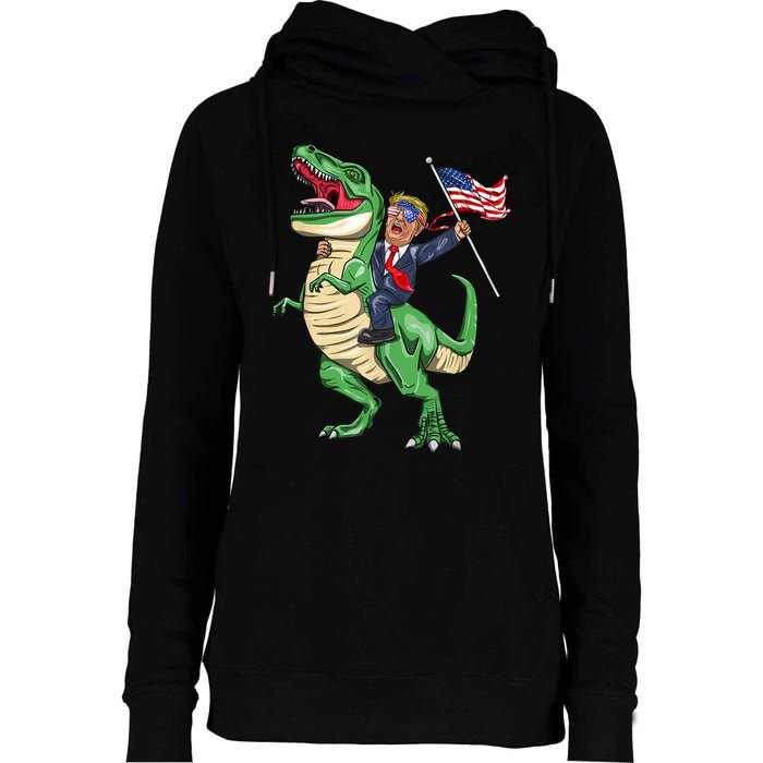 T Rex Dinosaur With Trump Gift American Flag For Patriot Gift Womens Funnel Neck Pullover Hood