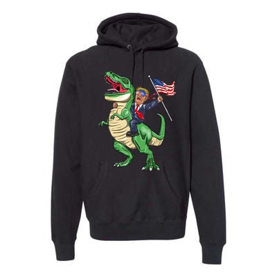 T Rex Dinosaur With Trump Gift American Flag For Patriot Gift Premium Hoodie