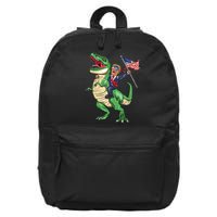 T Rex Dinosaur With Trump Gift American Flag For Patriot Gift 16 in Basic Backpack