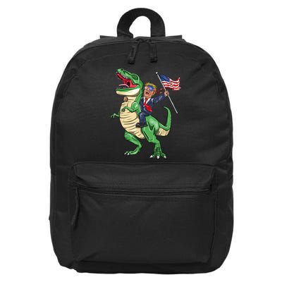 T Rex Dinosaur With Trump Gift American Flag For Patriot Gift 16 in Basic Backpack