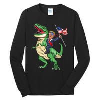 T Rex Dinosaur With Trump Gift American Flag For Patriot Gift Tall Long Sleeve T-Shirt