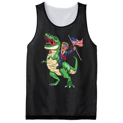 T Rex Dinosaur With Trump Gift American Flag For Patriot Gift Mesh Reversible Basketball Jersey Tank