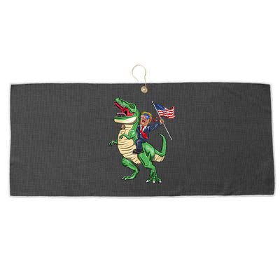 T Rex Dinosaur With Trump Gift American Flag For Patriot Gift Large Microfiber Waffle Golf Towel